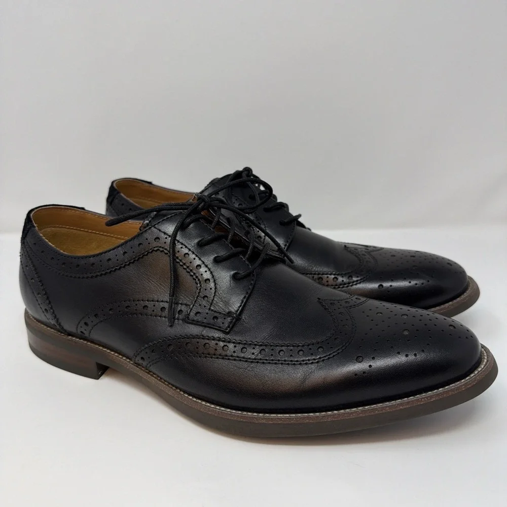 Florsheim Midtown Size 9.5 M Wingtip Oxford Men's Black Leather Shoes Comfortech
